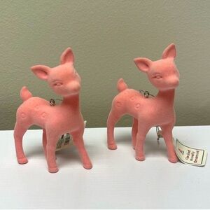 3 FOR $15 SALE Target Bullseye Set of 2 Flocked Pink Reindeer Christmas Ornament